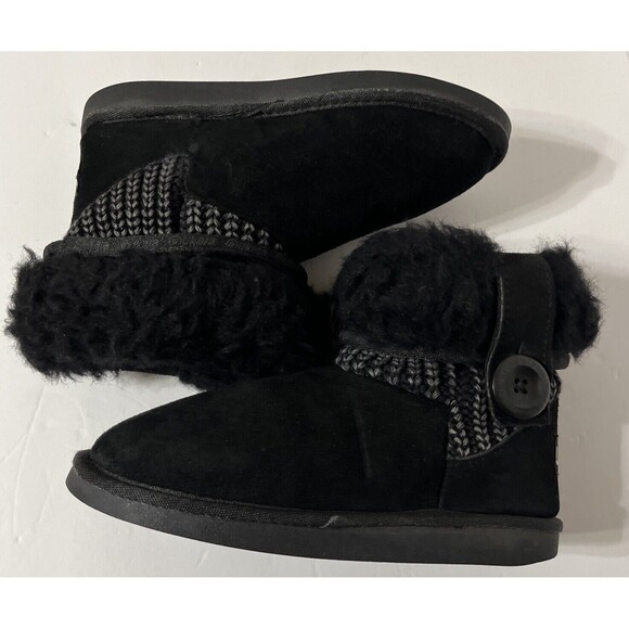 UKALA MARY LOW Ankle KIDS BLACK BOOTS  SUEDE & MERINO Wool Lined Size K/E2 - Picture 1 of 11
